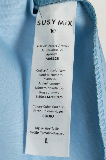 Susy Mix Cuoio Cotton-Poplin Blue-Trim Mackintosh Coat