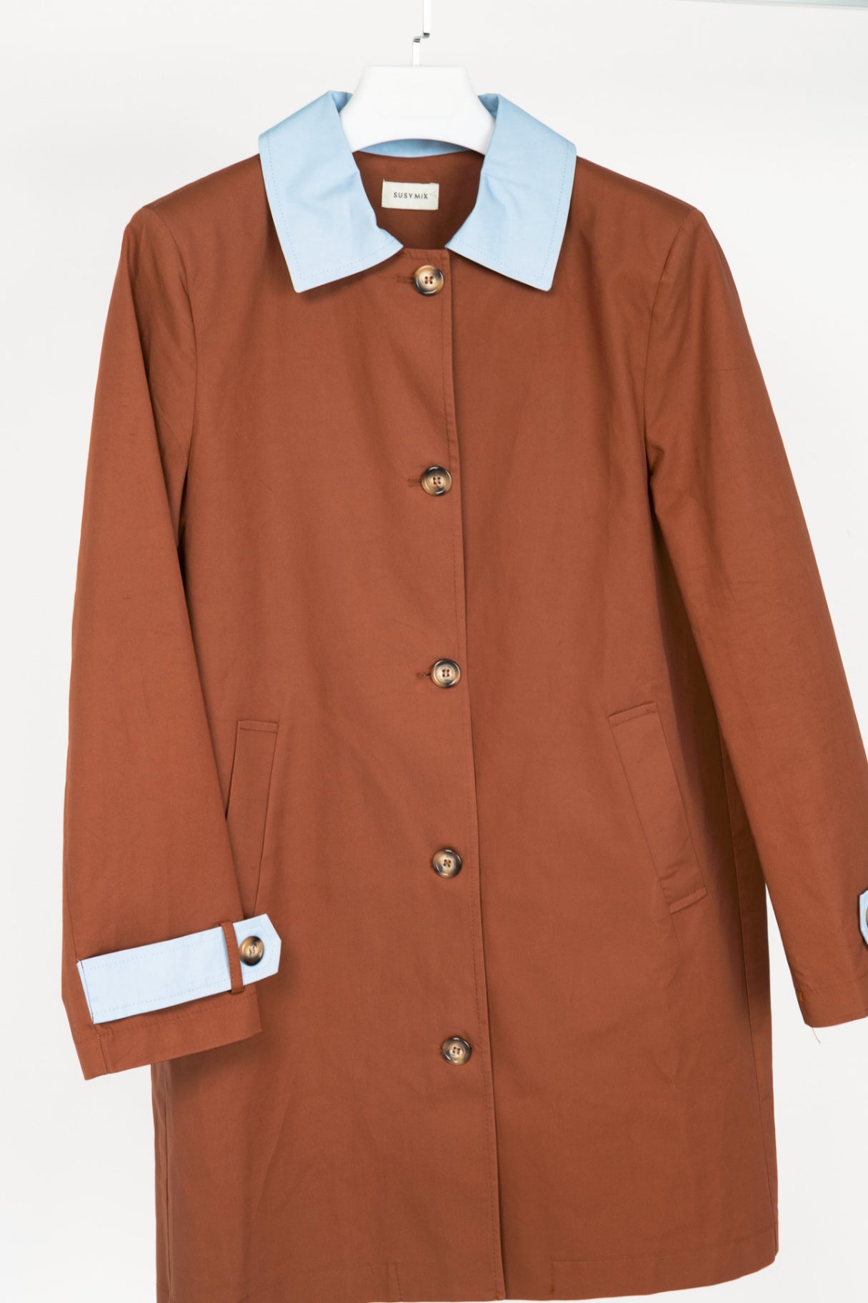 Susy Mix Cuoio Cotton-Poplin Blue-Trim Mackintosh Coat