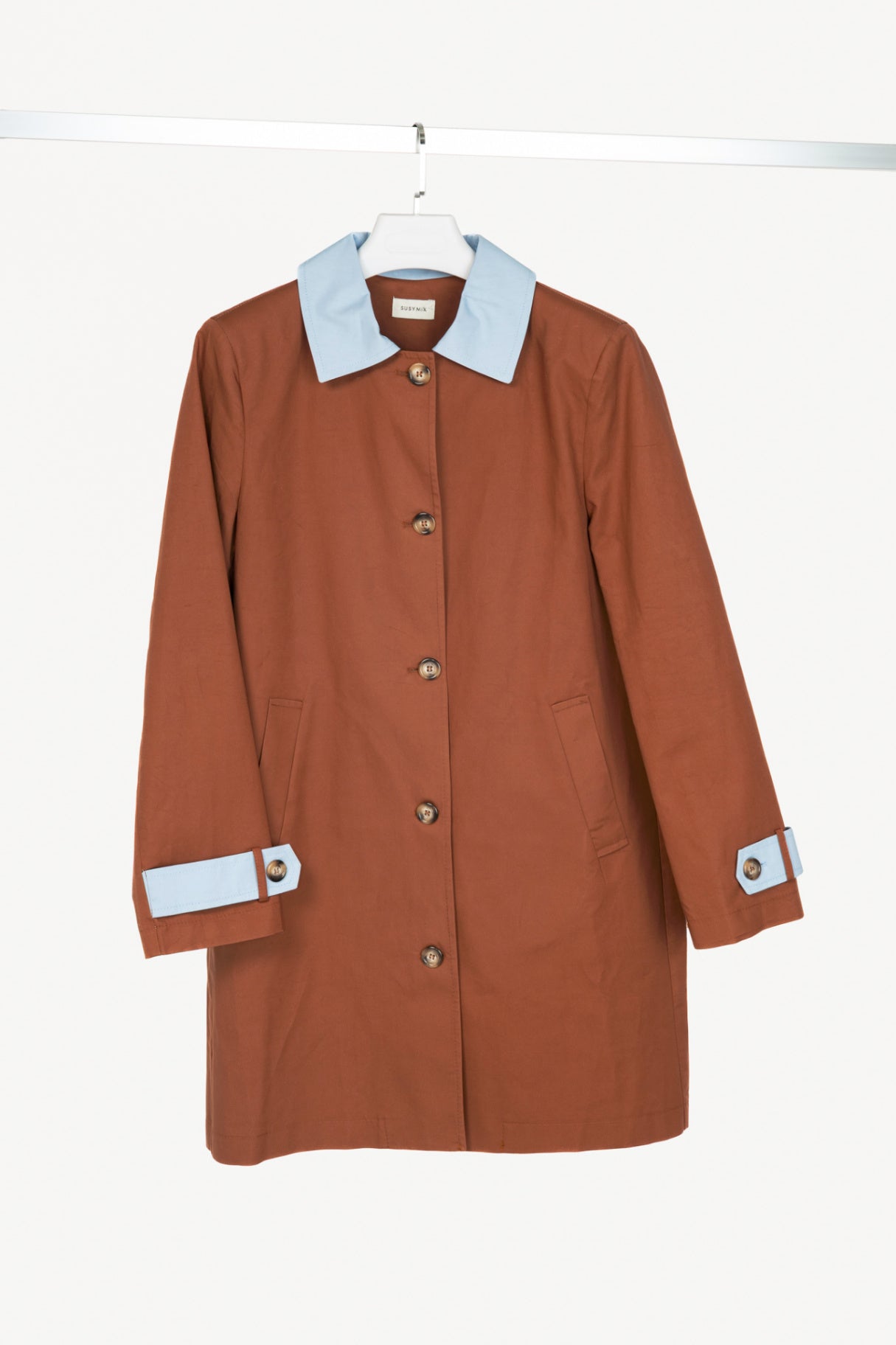 Susy Mix Cuoio Cotton-Poplin Blue-Trim Mackintosh Coat