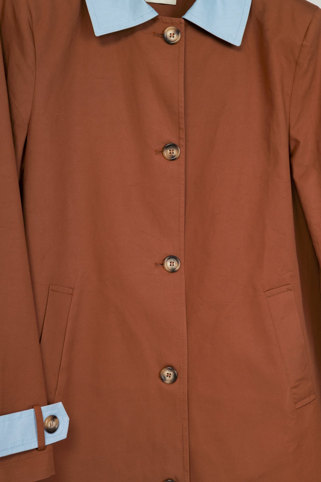 Susy Mix Cuoio Cotton-Poplin Blue-Trim Mackintosh Coat