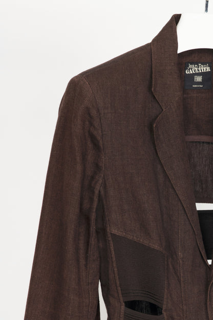 Jean Paul Gaultier Femme SS04 Runway Brown Linen Cutout Lace-Up Blazer