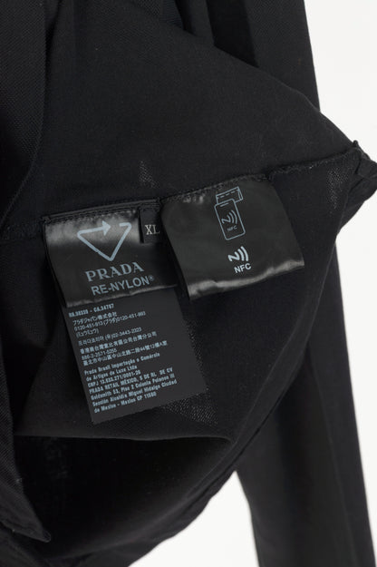 Prada Black Piqué & Re-Nylon Long-Sleeved Polo Shirt