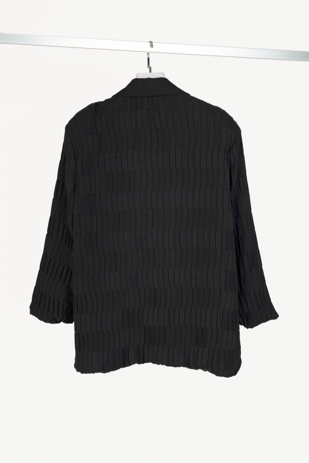 Italian Black Pleated-Twill Open-Front Blazer