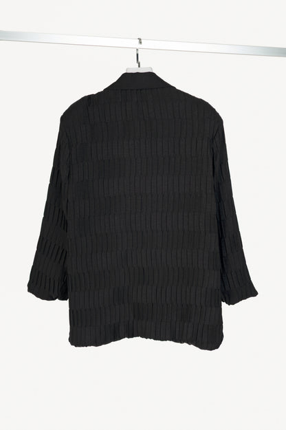 Italian Black Pleated-Twill Open-Front Blazer