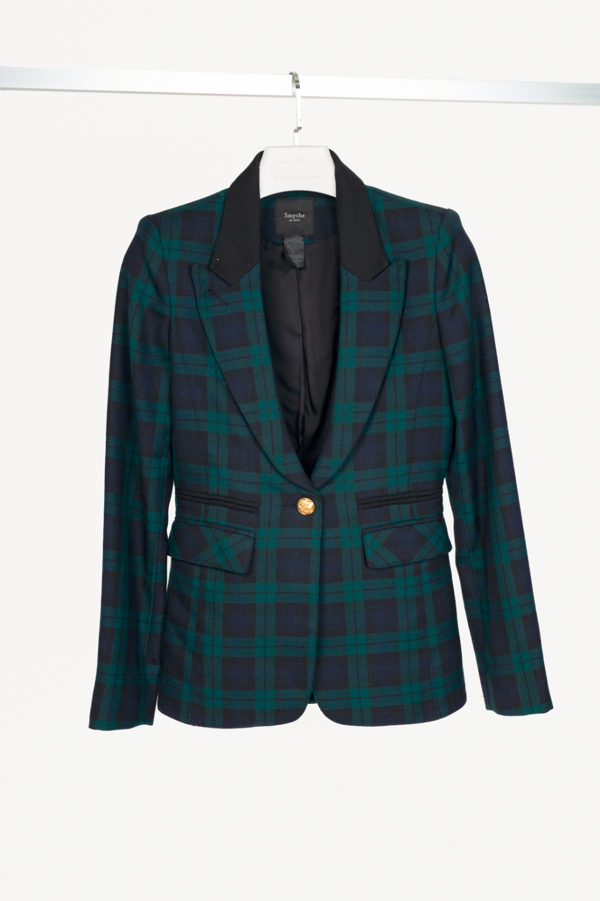 Smythe Green Plaid Wool-Flannel Peak Lapel Blazer