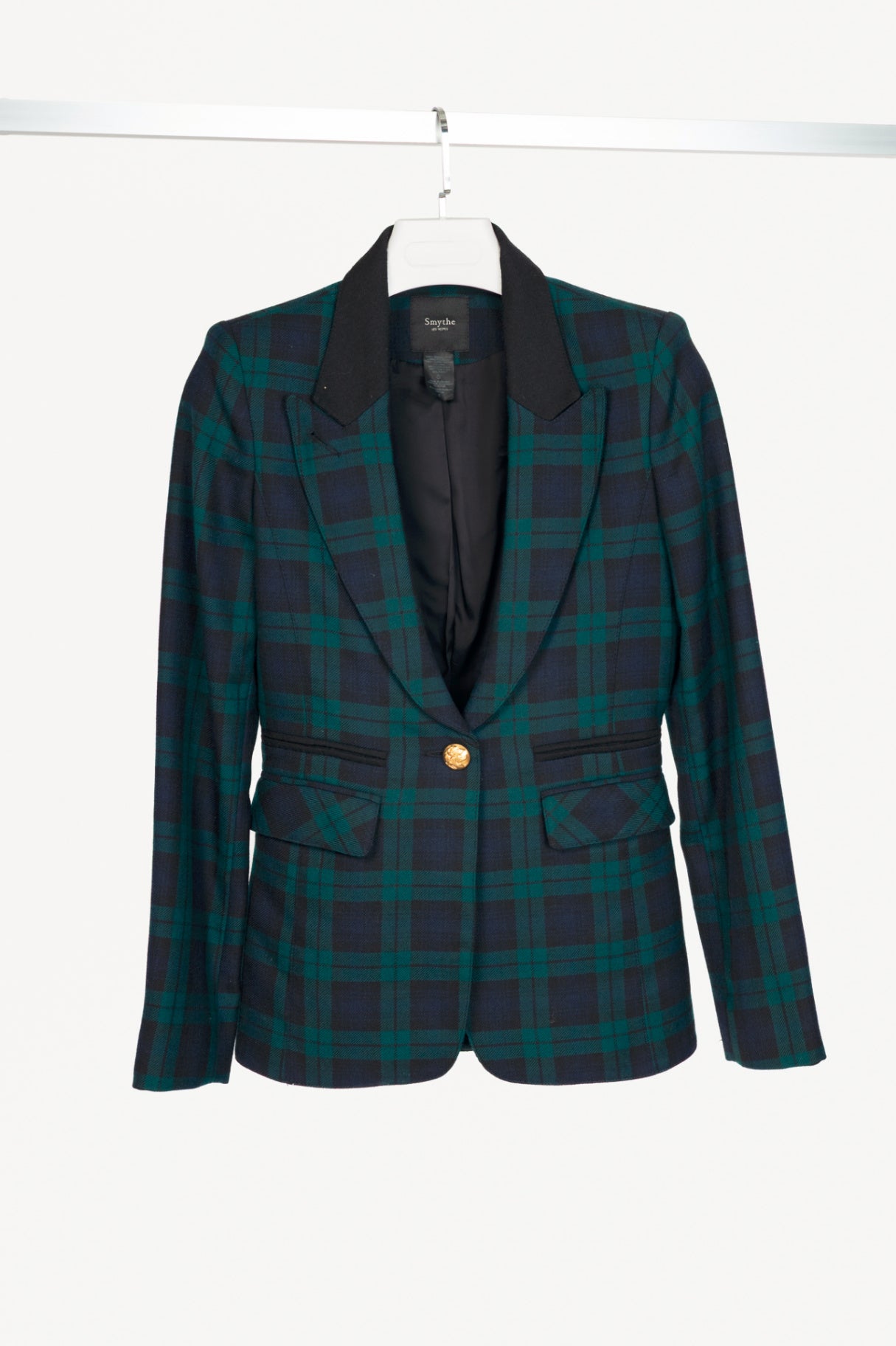 Smythe Green Plaid Wool-Flannel Peak Lapel Blazer