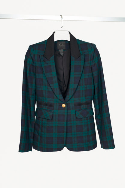 Smythe Green Plaid Wool-Flannel Peak Lapel Blazer