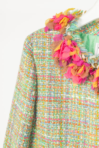 Chanel 01A Mint-Green Wool-Tweed Rosette-Trim Jacket