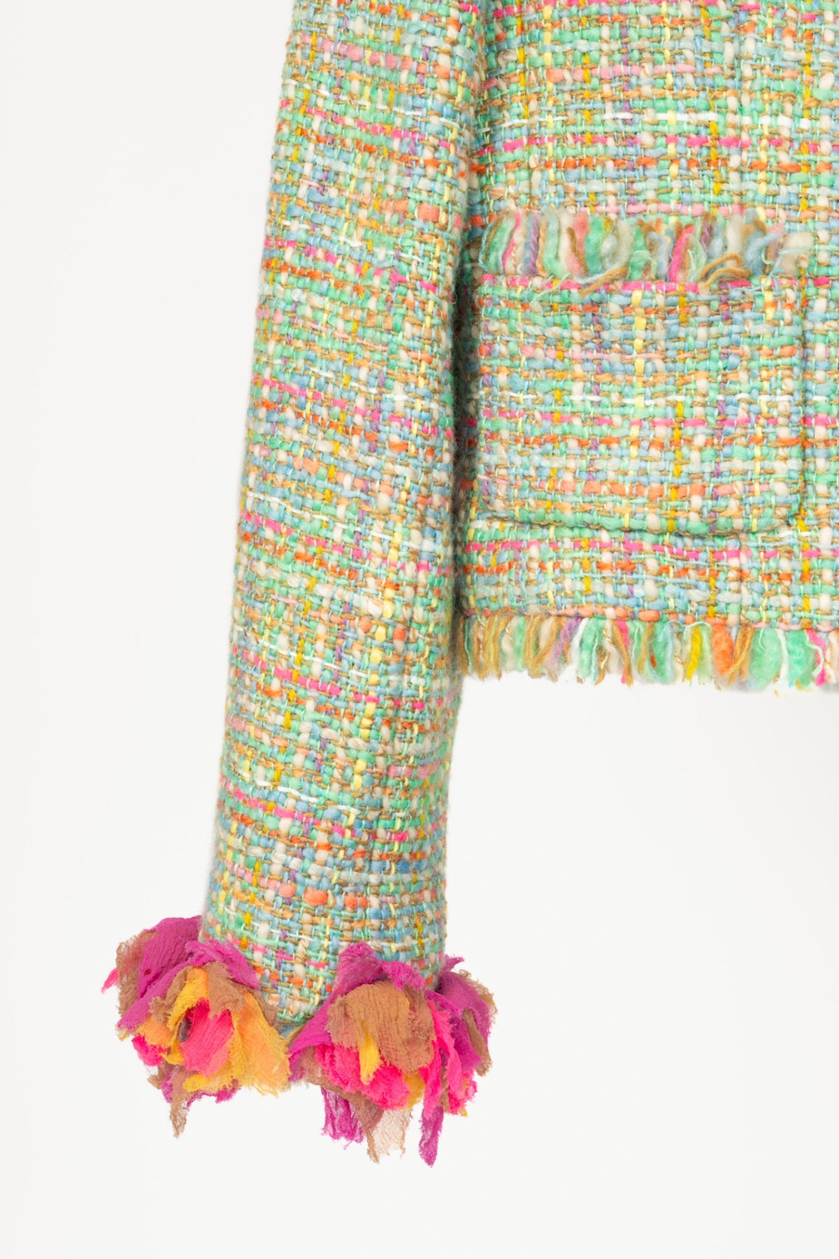 Chanel 01A Mint-Green Wool-Tweed Rosette-Trim Jacket