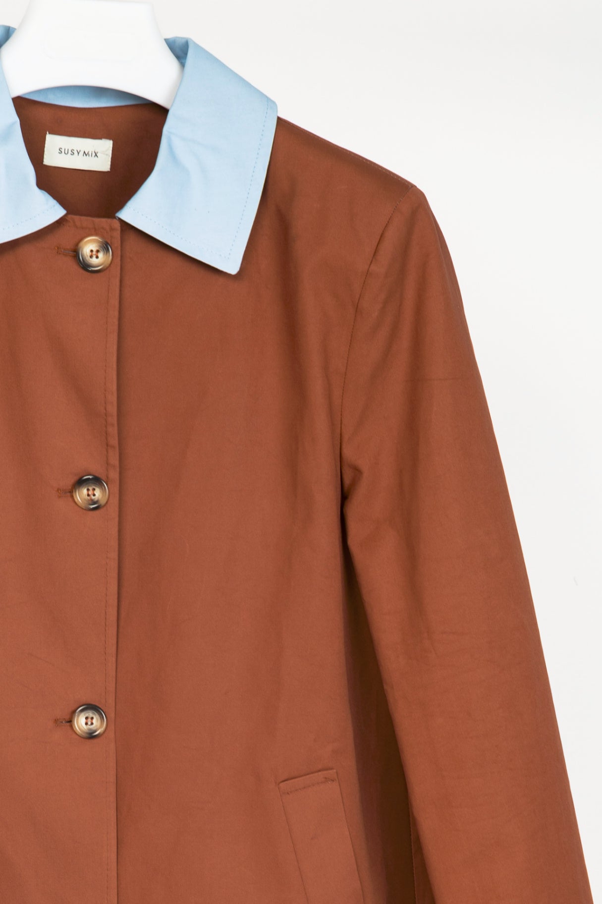 Susy Mix Cuoio Cotton-Poplin Blue-Trim Mackintosh Coat