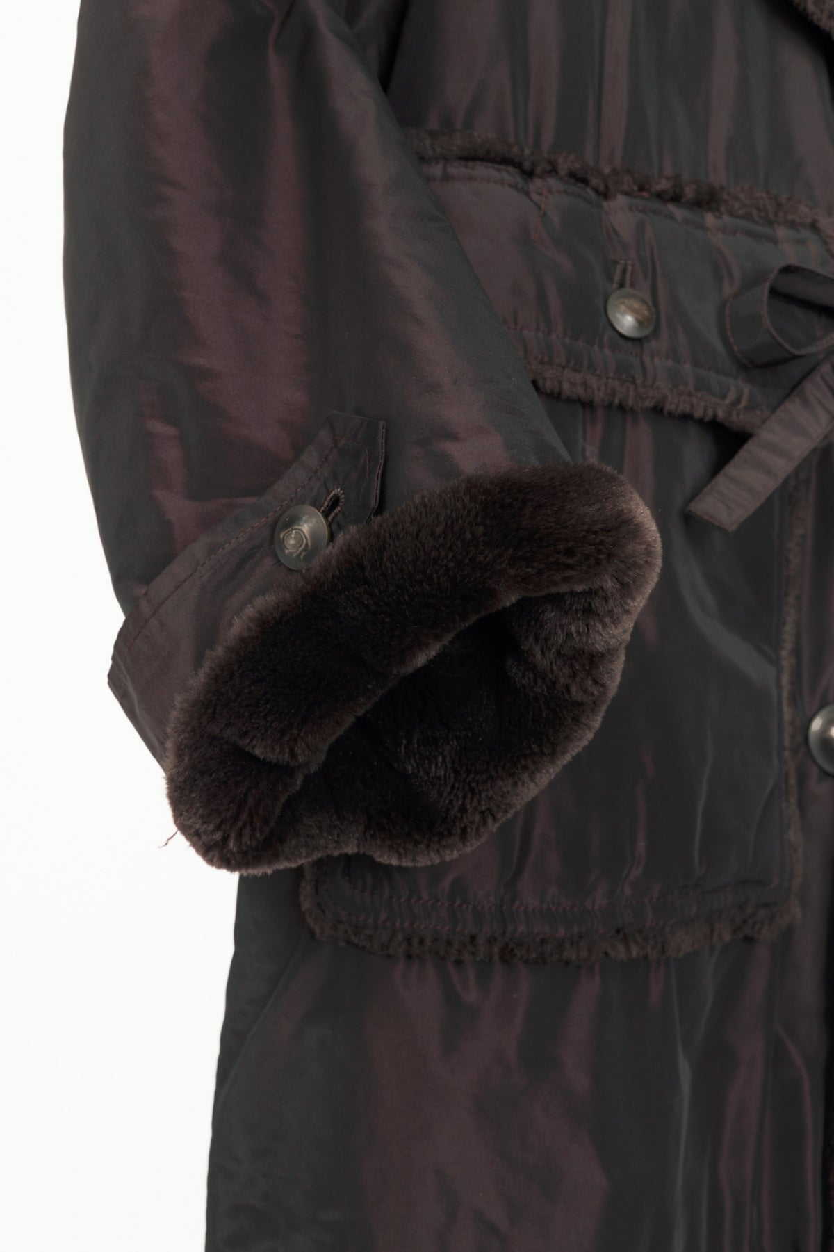 Chloe Brown Taffeta Faux-Shearling Coat