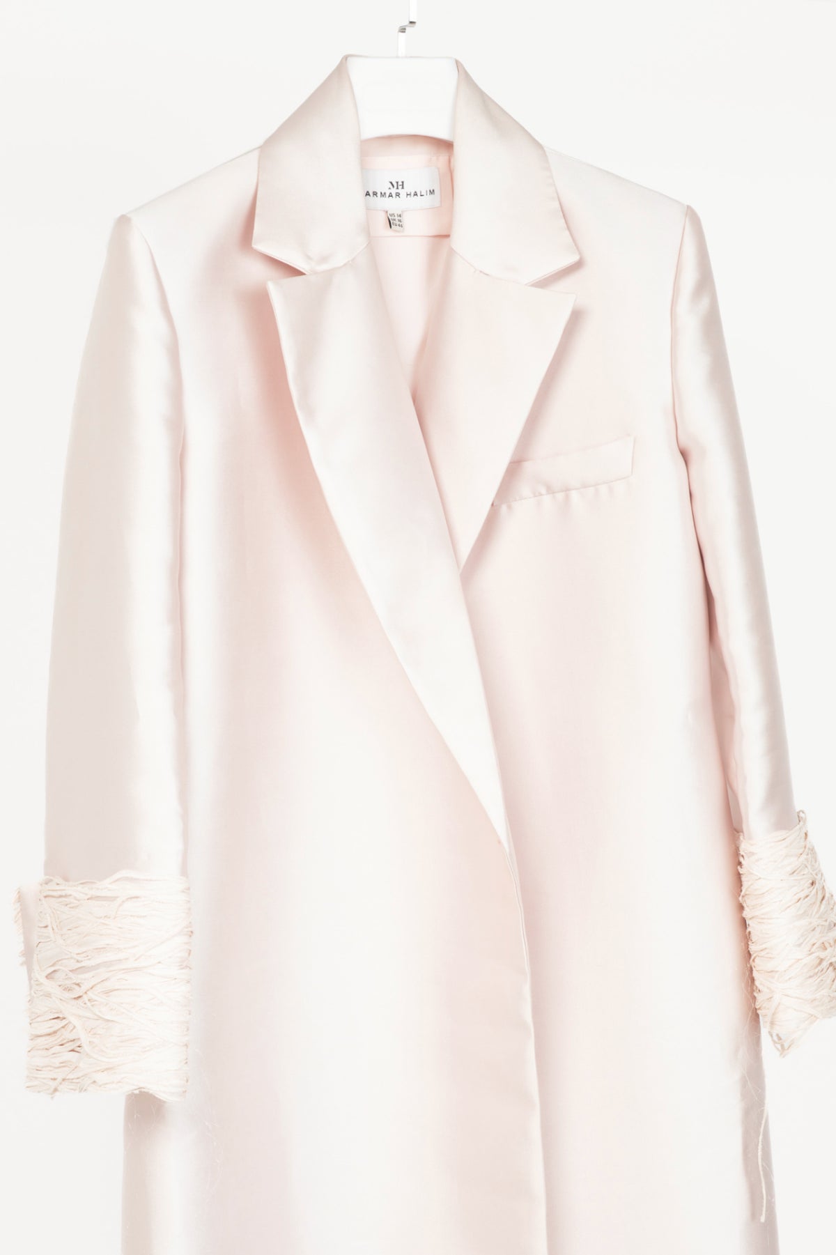 MARMAR HALIM Pink Silk Duchess Satin Applique-Cuff Open-Front Coat