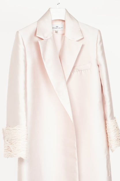 MARMAR HALIM Pink Silk Duchess Satin Applique-Cuff Open-Front Coat