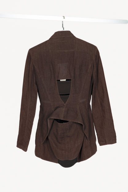 Jean Paul Gaultier Femme SS04 Runway Brown Linen Cutout Lace-Up Blazer
