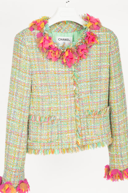 Chanel 01A Mint-Green Wool-Tweed Rosette-Trim Jacket