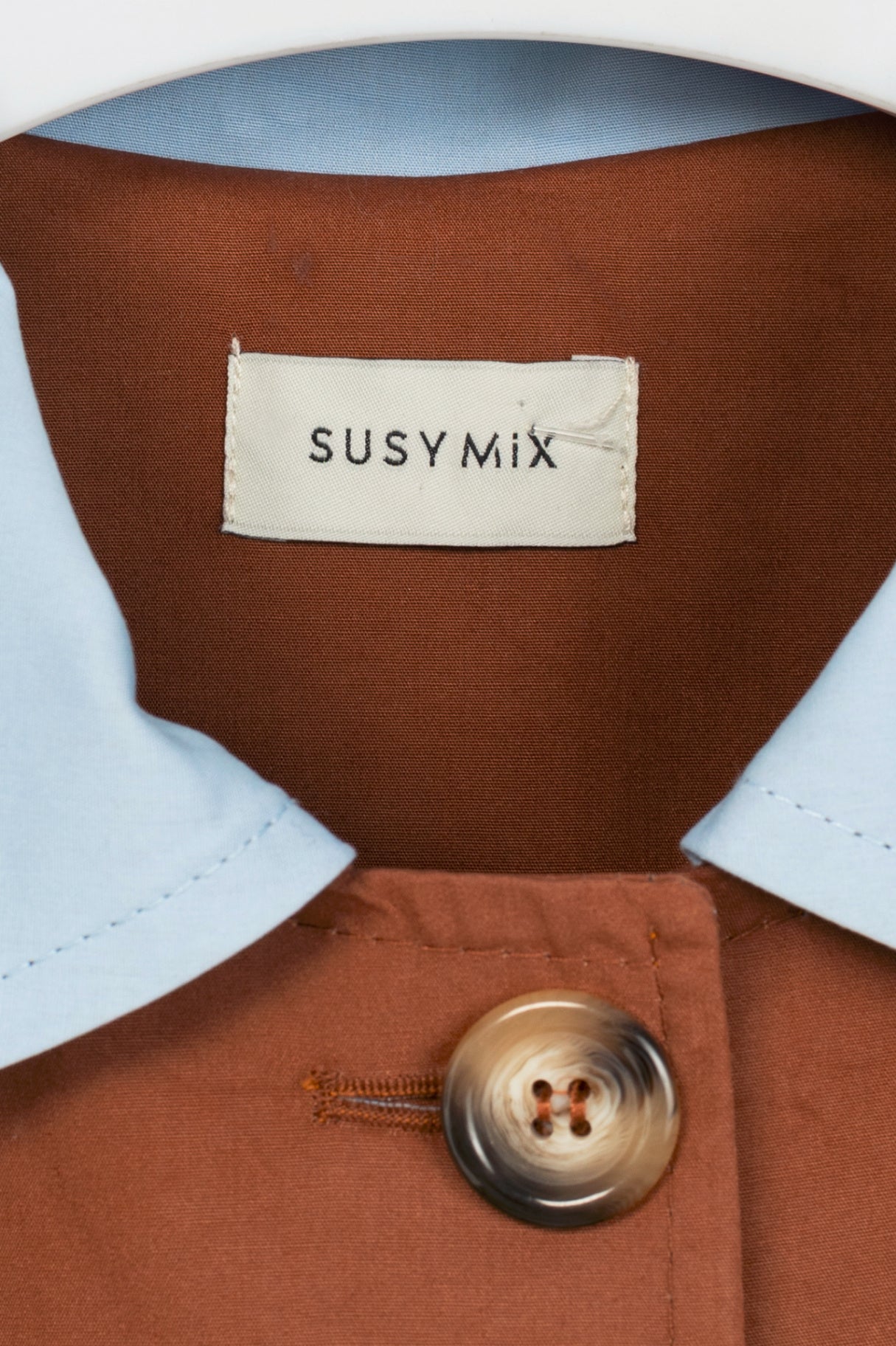Susy Mix Cuoio Cotton-Poplin Blue-Trim Mackintosh Coat