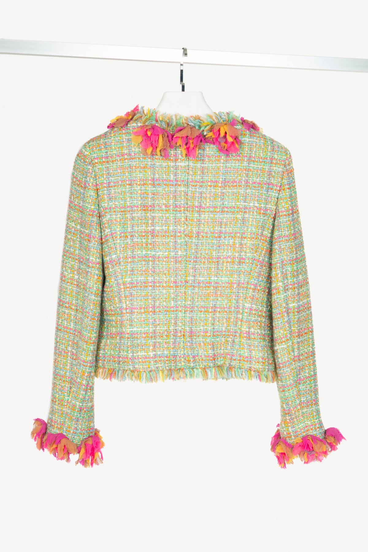 Chanel 01A Mint-Green Wool-Tweed Rosette-Trim Jacket