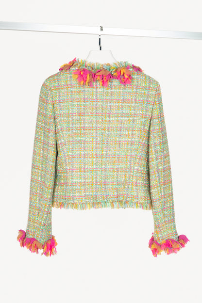 Chanel 01A Mint-Green Wool-Tweed Rosette-Trim Jacket