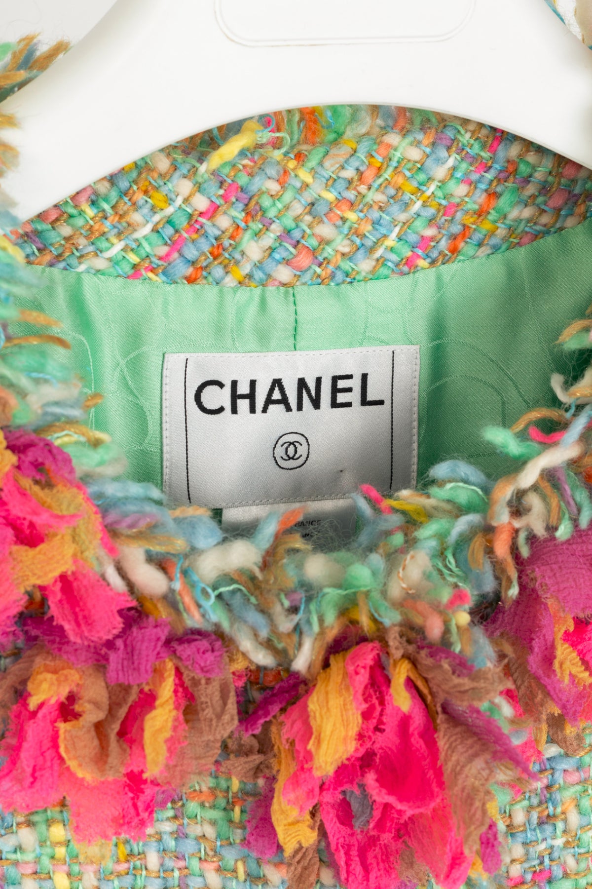 Chanel 01A Mint-Green Wool-Tweed Rosette-Trim Jacket