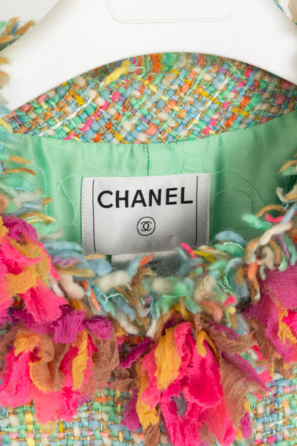 Chanel 01A Mint-Green Wool-Tweed Rosette-Trim Jacket