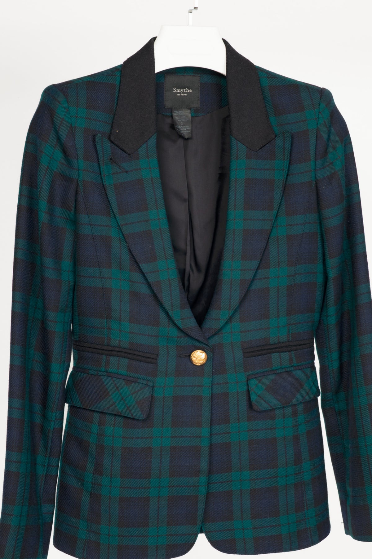 Smythe Green Plaid Wool-Flannel Peak Lapel Blazer