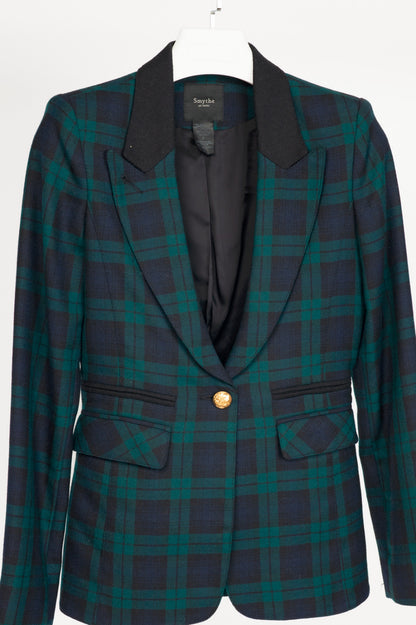 Smythe Green Plaid Wool-Flannel Peak Lapel Blazer