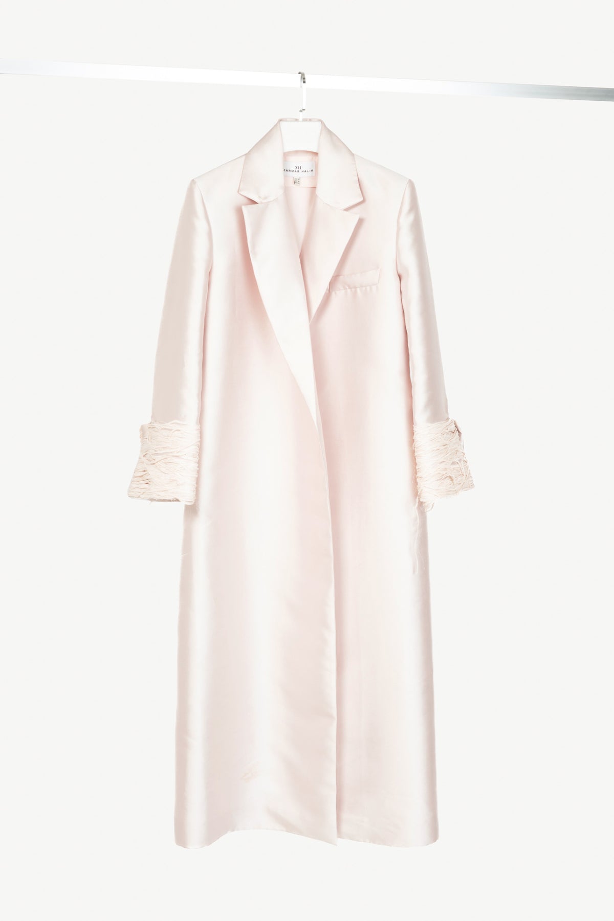 MARMAR HALIM Pink Silk Duchess Satin Applique-Cuff Open-Front Coat