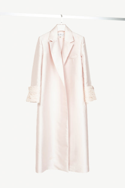 MARMAR HALIM Pink Silk Duchess Satin Applique-Cuff Open-Front Coat
