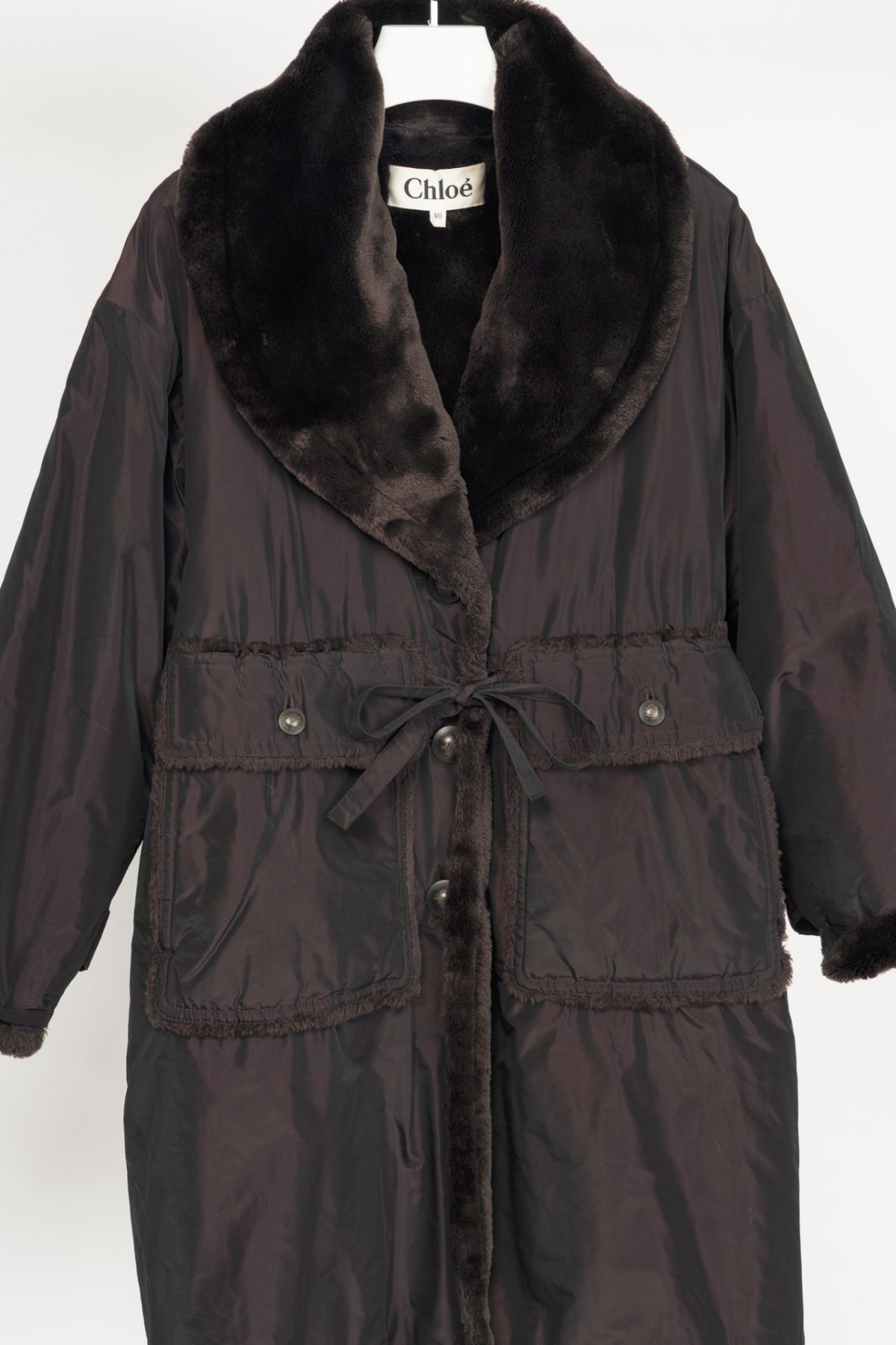 Chloe Brown Taffeta Faux-Shearling Coat