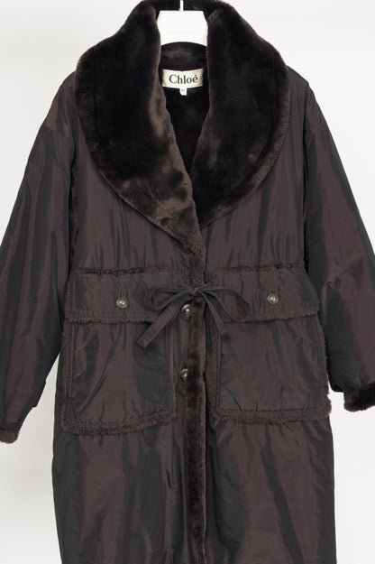 Chloe Brown Taffeta Faux-Shearling Coat