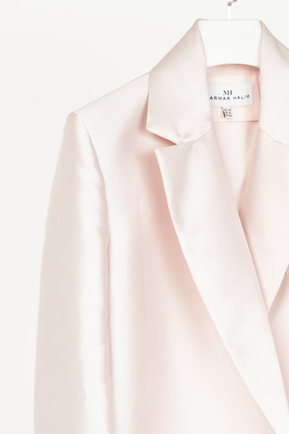MARMAR HALIM Pink Silk Duchess Satin Applique-Cuff Open-Front Coat