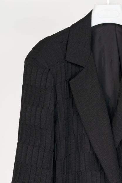 Italian Black Pleated-Twill Open-Front Blazer