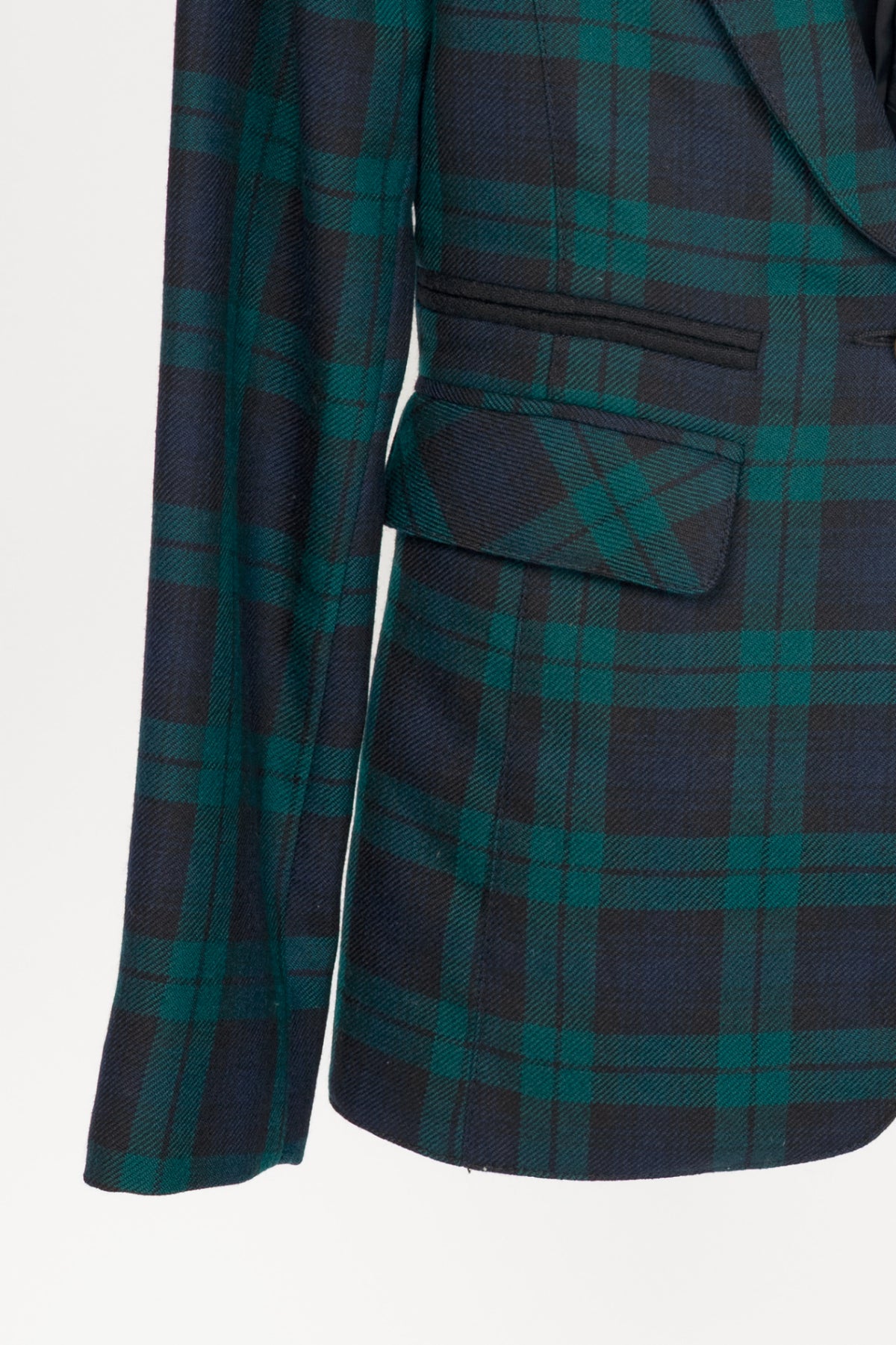 Smythe Green Plaid Wool-Flannel Peak Lapel Blazer
