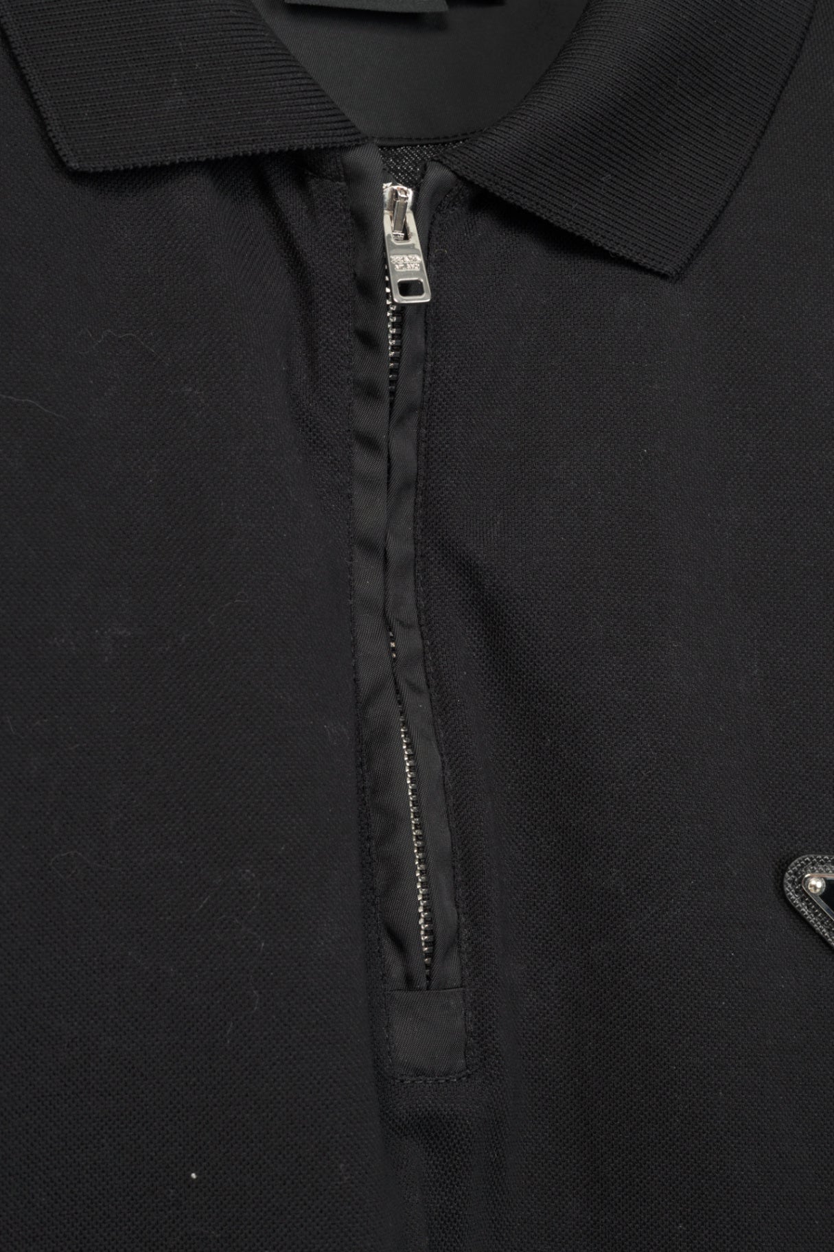 Prada Black Piqué & Re-Nylon Long-Sleeved Polo Shirt