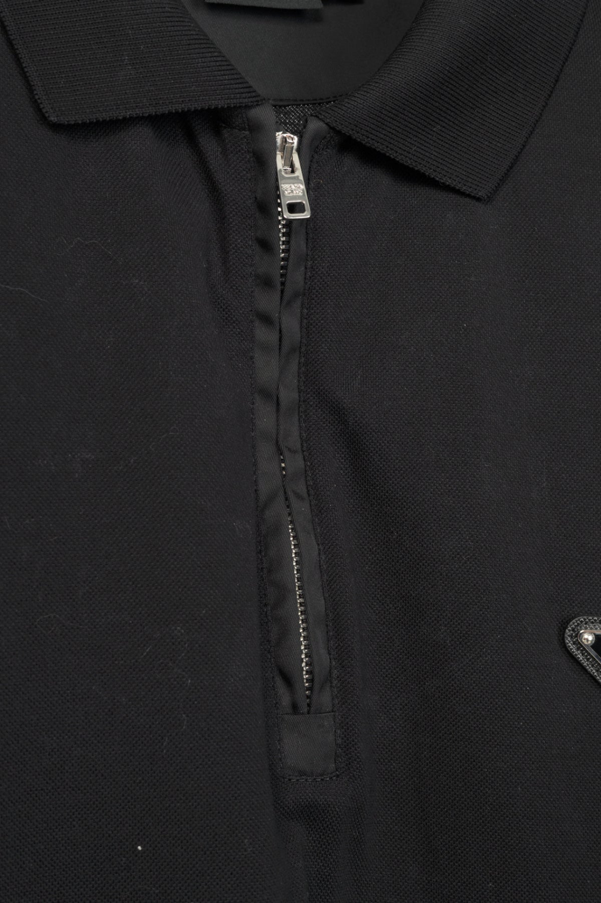 Prada Black Piqué & Re-Nylon Long-Sleeved Polo Shirt
