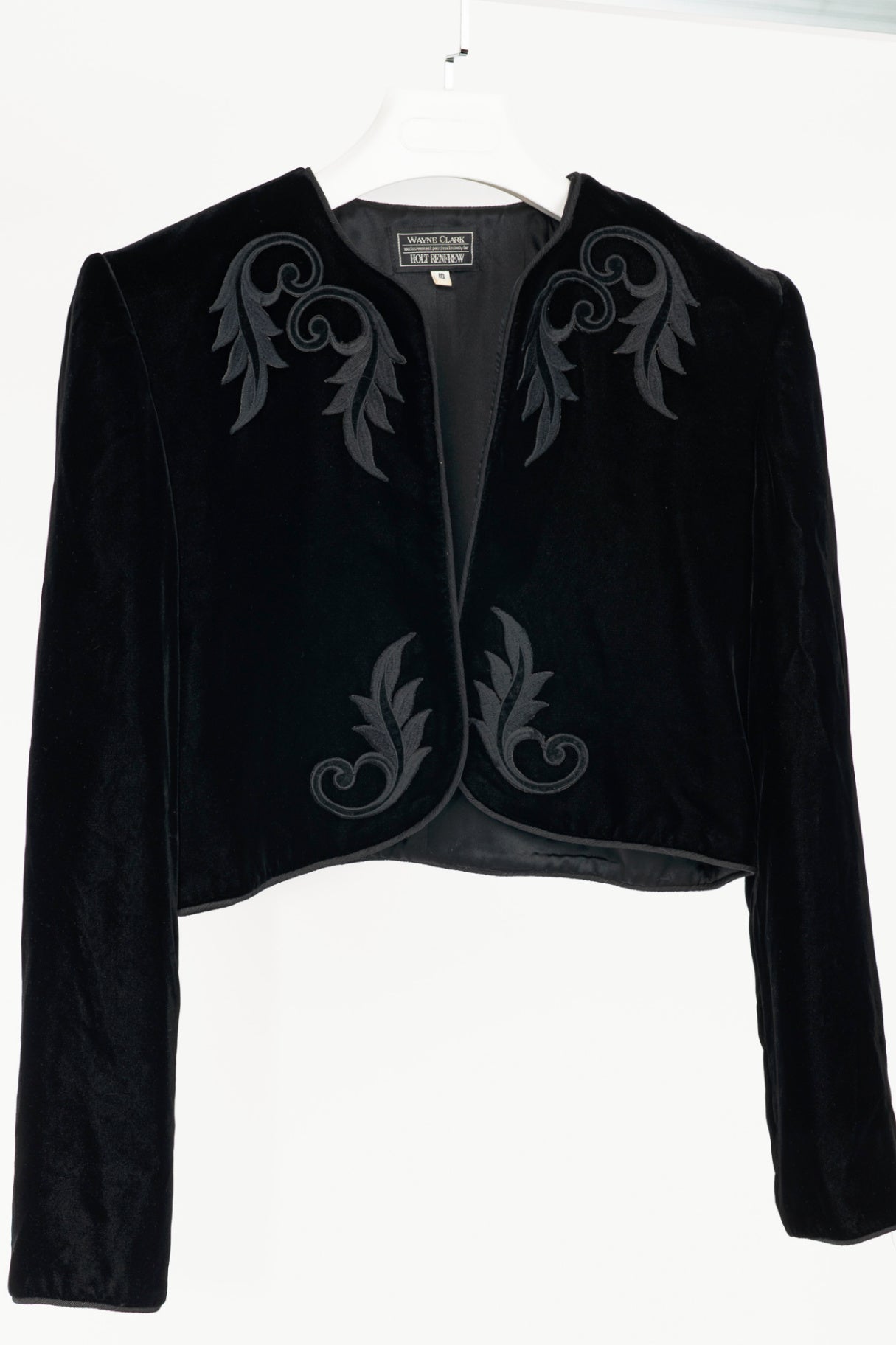 Wayne Clarke for Holt Renfrew Vintage Black Velvet Embroidered Cropped Jacket