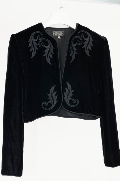 Wayne Clarke for Holt Renfrew Vintage Black Velvet Embroidered Cropped Jacket