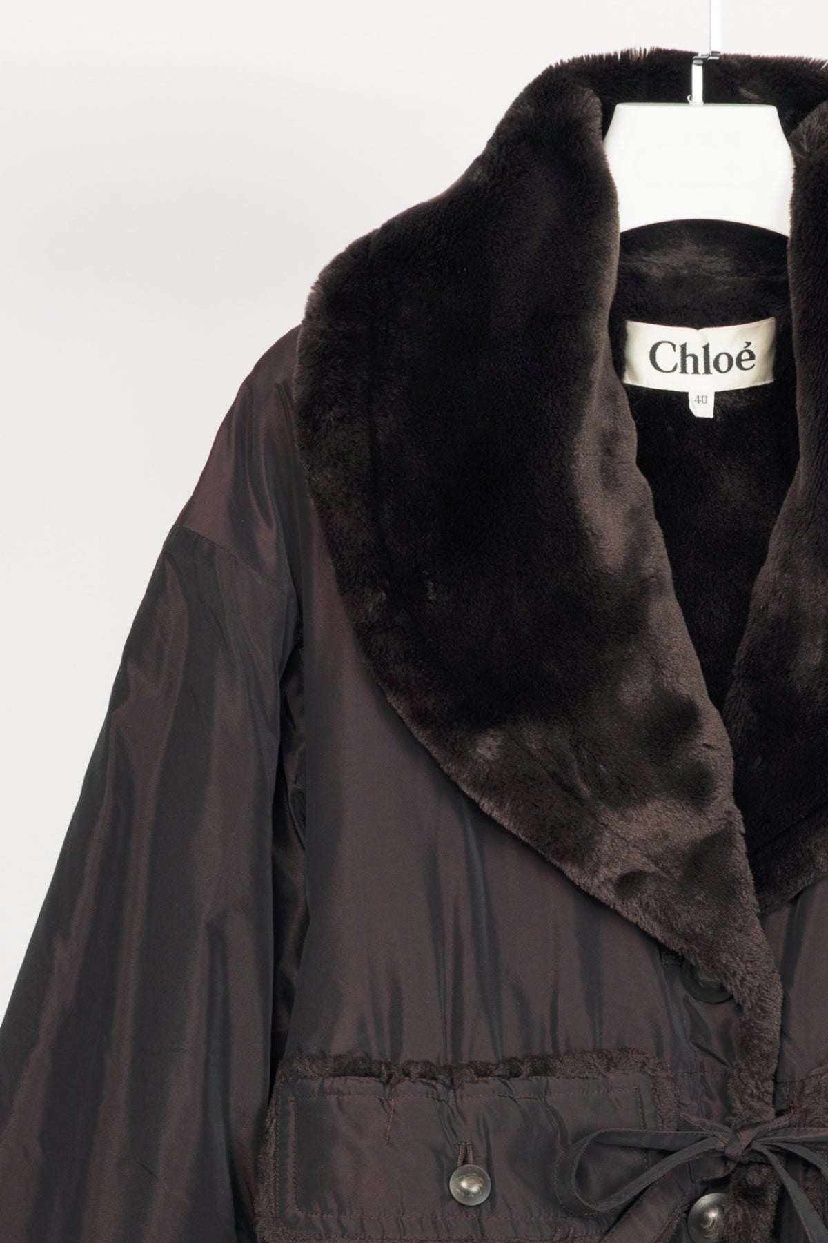 Chloe Brown Taffeta Faux-Shearling Coat