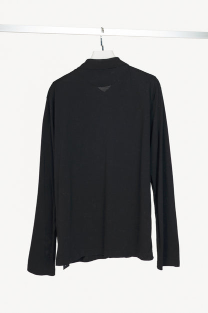 Prada Black Piqué & Re-Nylon Long-Sleeved Polo Shirt