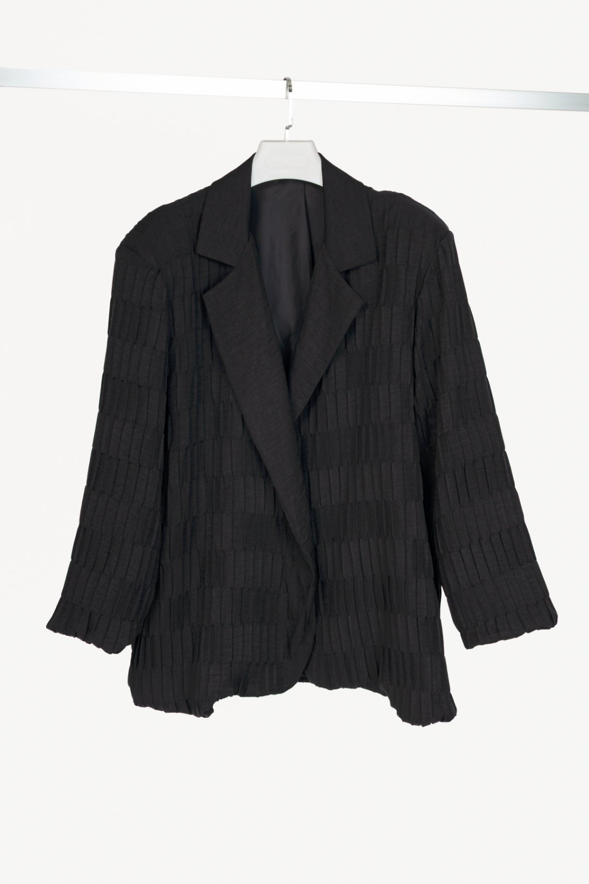 Italian Black Pleated-Twill Open-Front Blazer