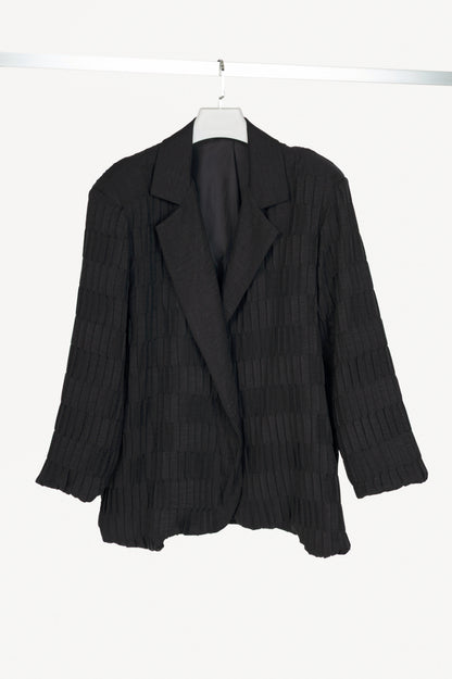 Italian Black Pleated-Twill Open-Front Blazer