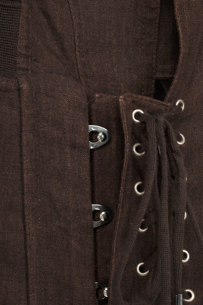 Jean Paul Gaultier Femme SS04 Runway Brown Linen Cutout Lace-Up Blazer