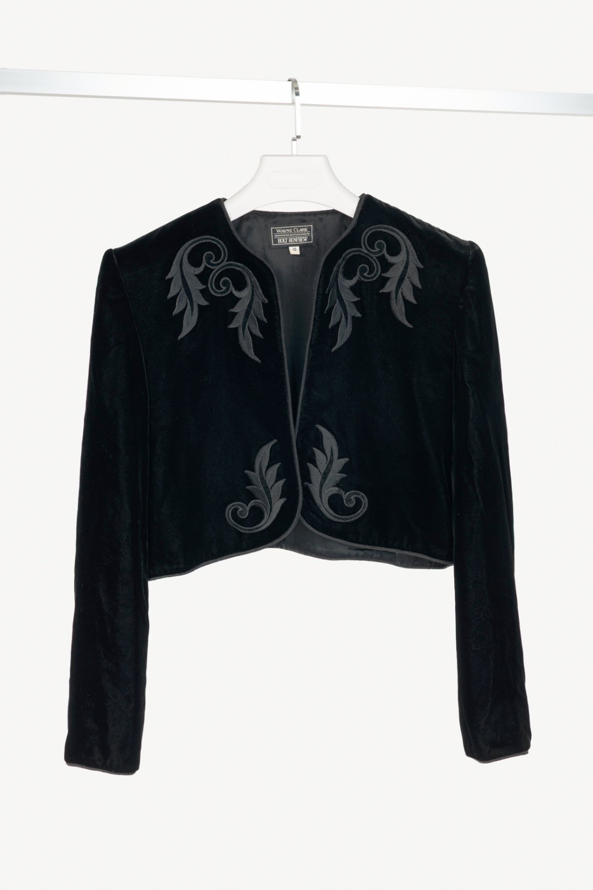 Wayne Clarke for Holt Renfrew Vintage Black Velvet Embroidered Cropped Jacket