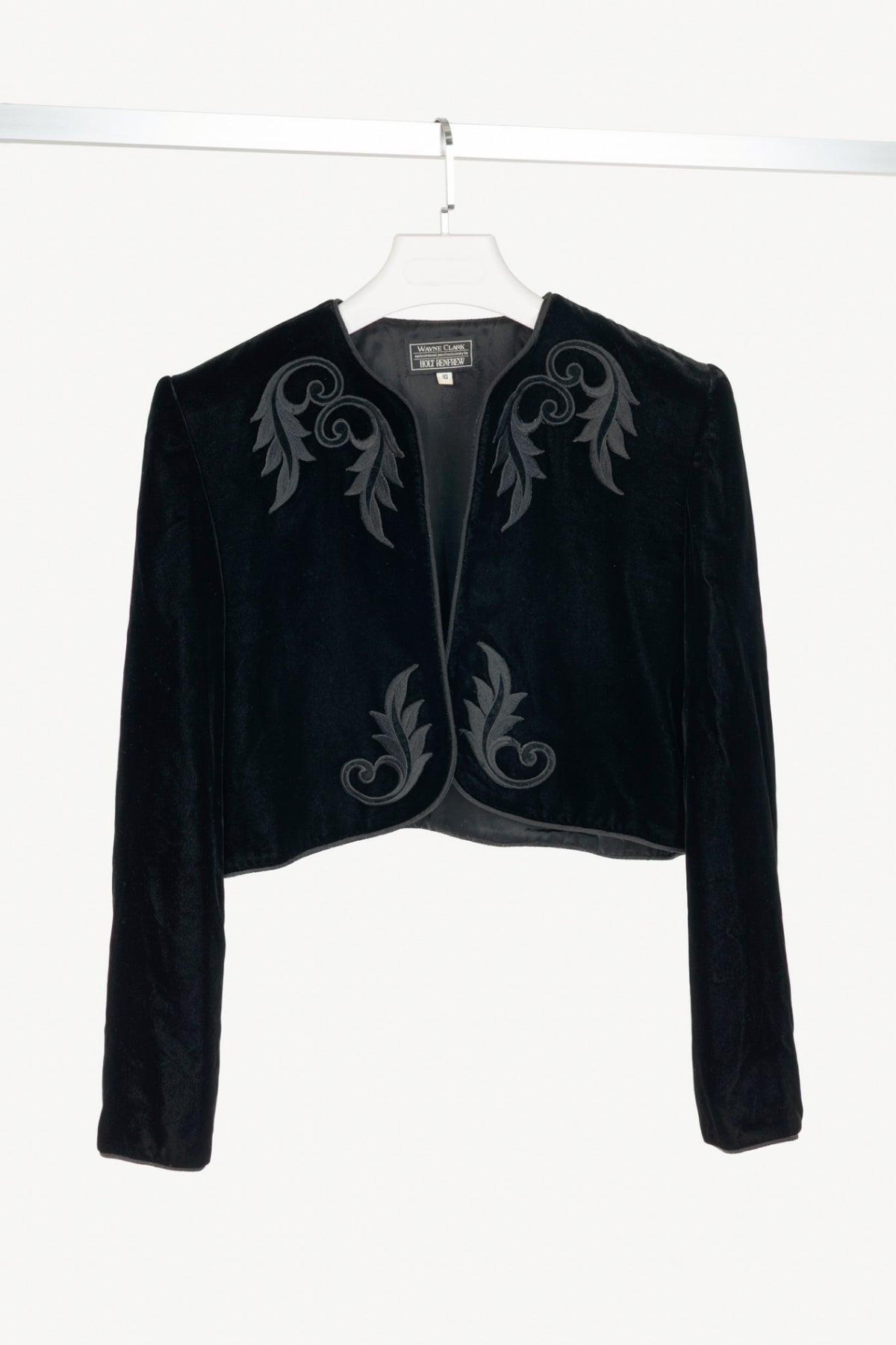 Wayne Clarke for Holt Renfrew Vintage Black Velvet Embroidered Cropped Jacket