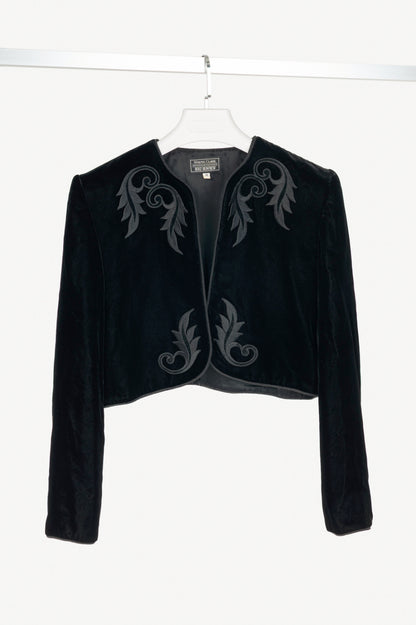 Wayne Clarke for Holt Renfrew Vintage Black Velvet Embroidered Cropped Jacket