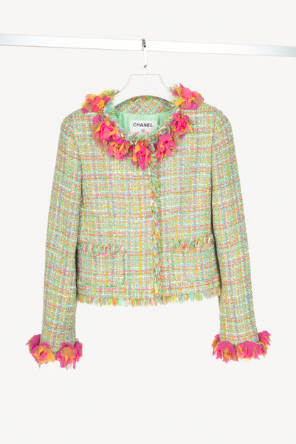 Chanel 01A Mint-Green Wool-Tweed Rosette-Trim Jacket