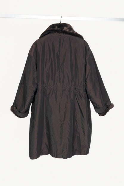 Chloe Brown Taffeta Faux-Shearling Coat
