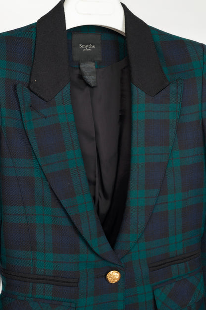 Smythe Green Plaid Wool-Flannel Peak Lapel Blazer