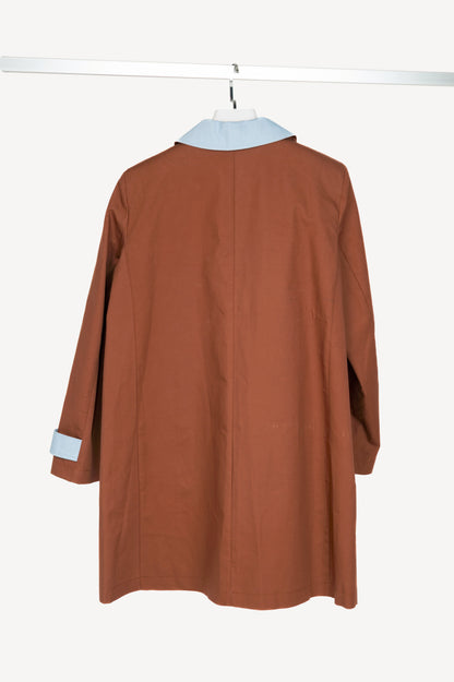 Susy Mix Cuoio Cotton-Poplin Blue-Trim Mackintosh Coat