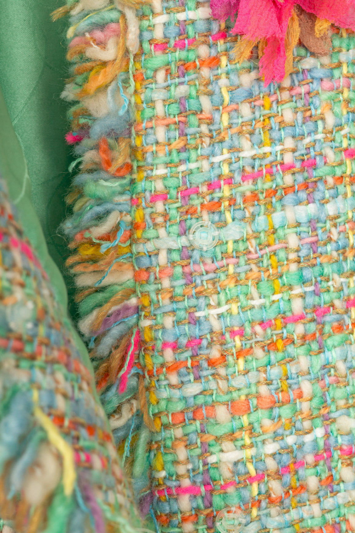 Chanel 01A Mint-Green Wool-Tweed Rosette-Trim Jacket